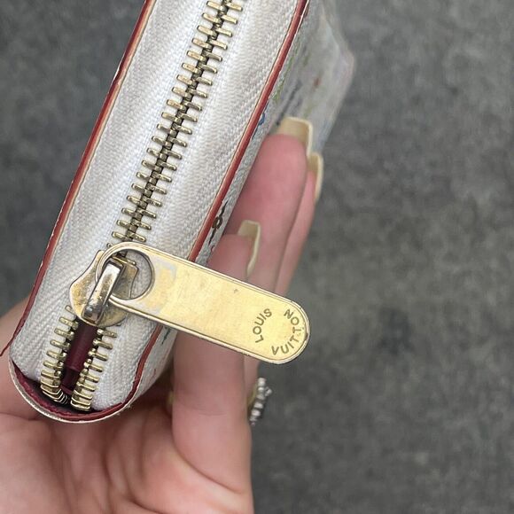 Louis Vuitton White Multicolor Coated Canvas Monogram Zippy Wallet Murakami - Picture 9 of 16